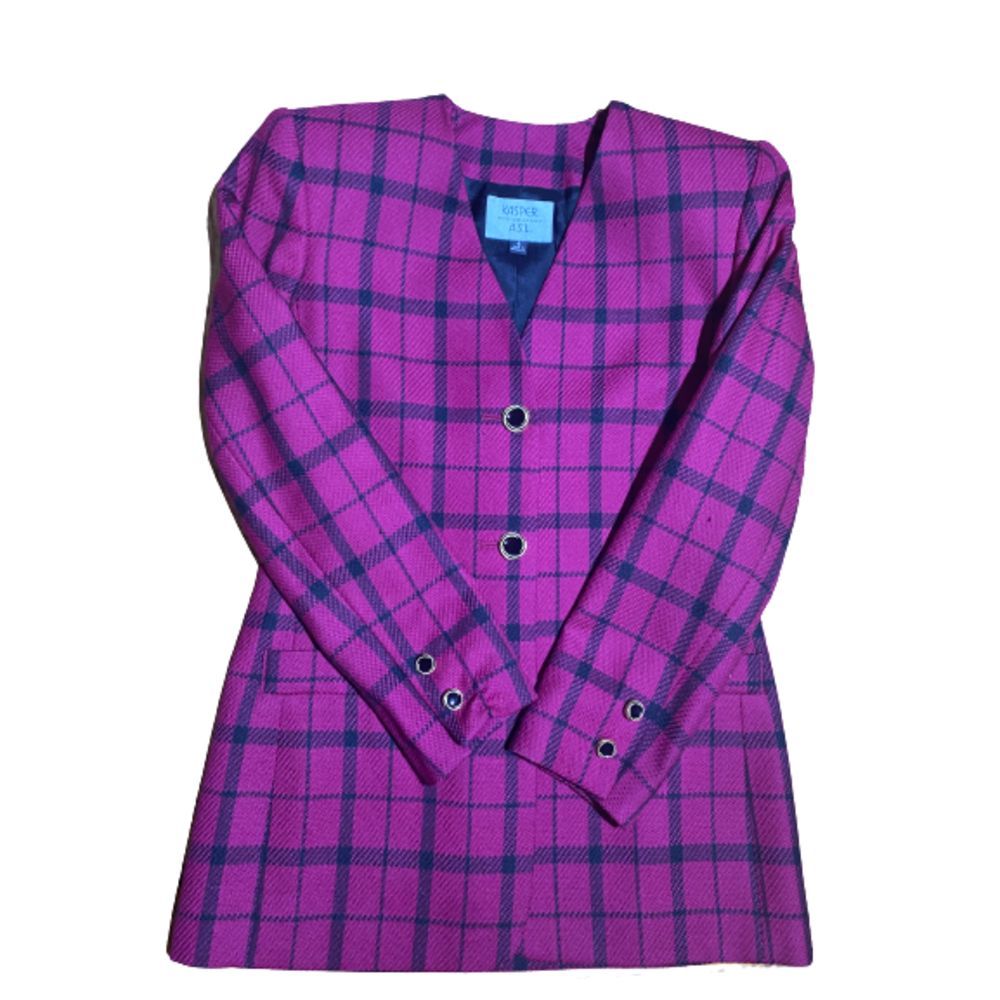 Kasper ASL Vintage Plaid Blazer Pk/Blk Sz 4